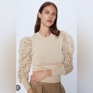 Zara Natural Flower Detailed Sleeve Sweater Size S Retail $$39.90